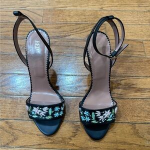 RED Valentino Black Floral Embroidered Heels